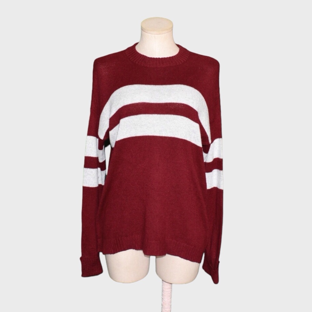 American Eagle Cotton Blend Oversized Striped Crewneck Sweater